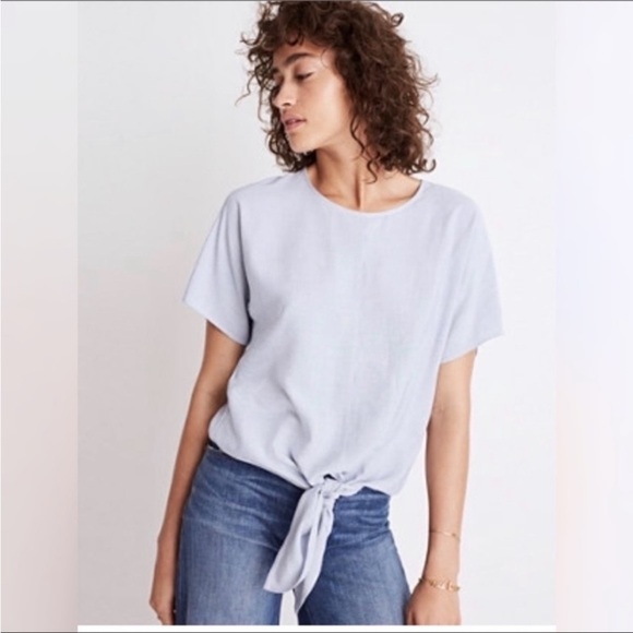 Madewell micro stripe tie front button down preppy shirt size M - Picture 1 of 6